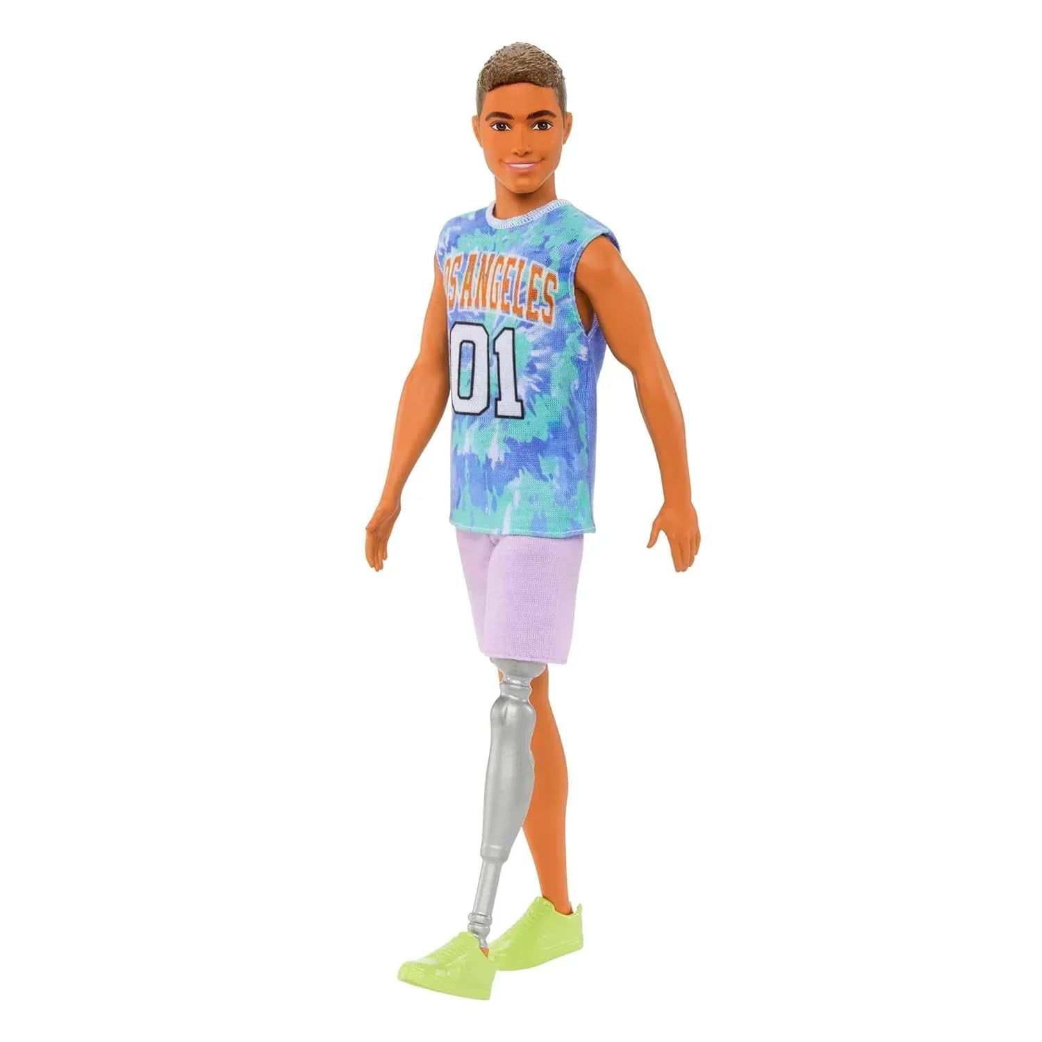 Barbie® Ken® Fashionistas™ Doll #212 with Prosthetic Leg, Wearing Los Angeles Jersey and Purple Shorts with Sneakers - Jaiman Toys