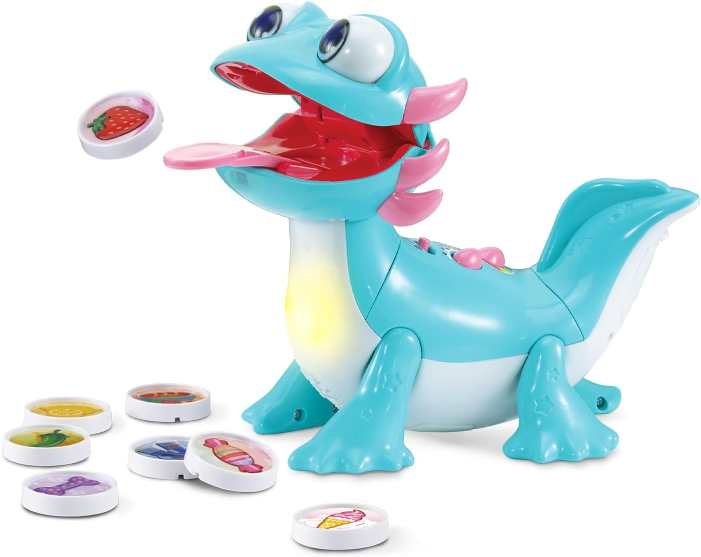 VTech Sandy Snacks-a-Lot Learning Toy for Toddlers | Interactive Feeding Dinosaur with Food Tokens, Lights, Sounds, Music & Early Learning Activities