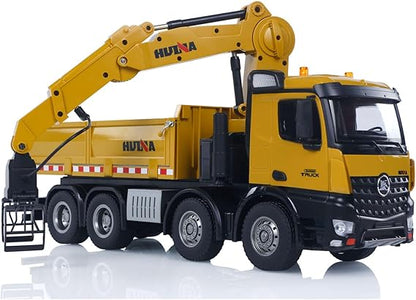 Huina Toys 1538 1:14 Scale Professional R/C Timber Grapple Dump Truck | 26-Function 2.4GHz Remote Control Logging Truck with Alloy Crane, Grapple, Hook & Dump Bed
