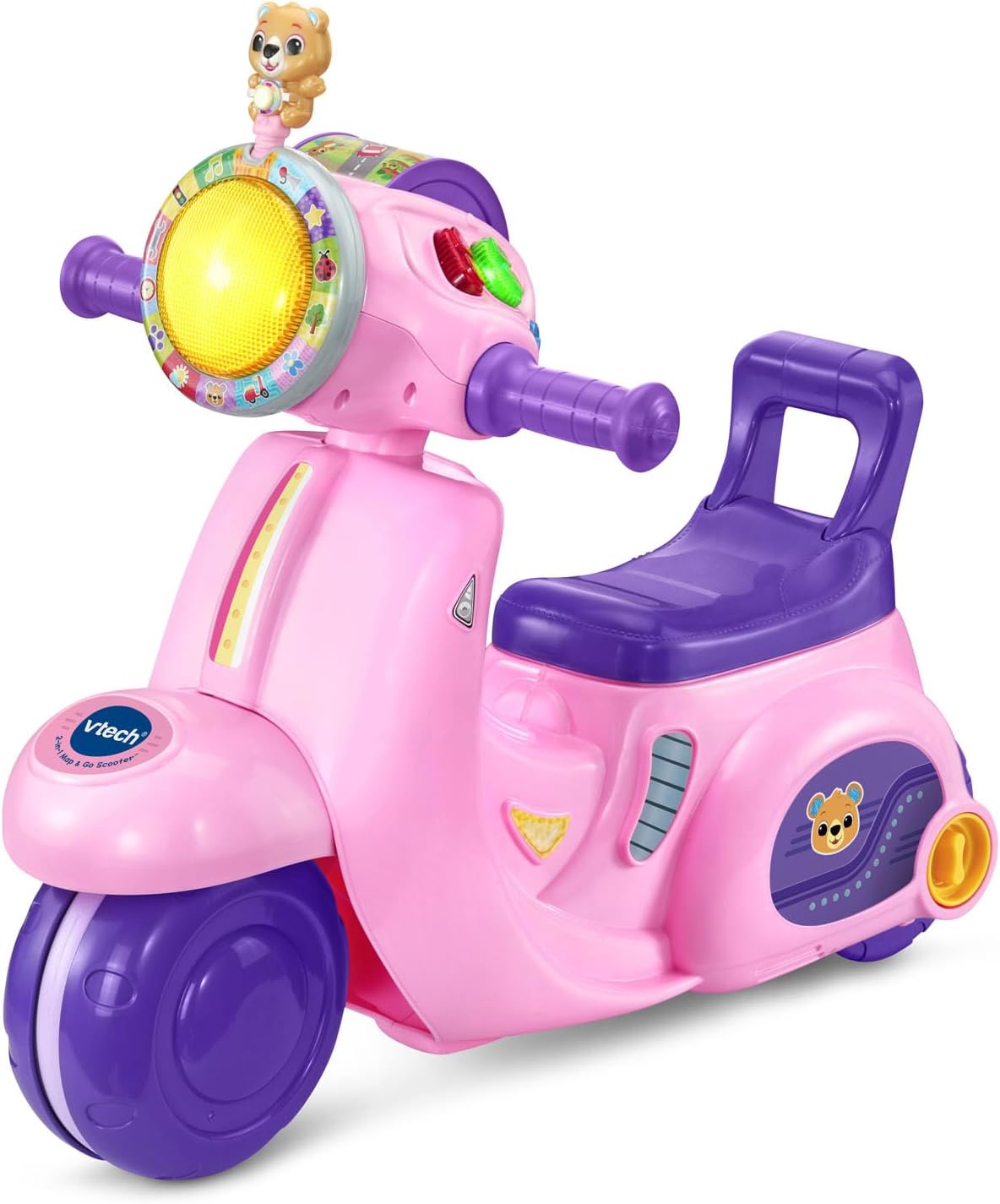 VTech 2-in-1 Map and Go Scooter for Toddlers | Interactive Ride-On & Push Scooter with Lights, Music, Learning Activities & Pretend Navigation | Pink