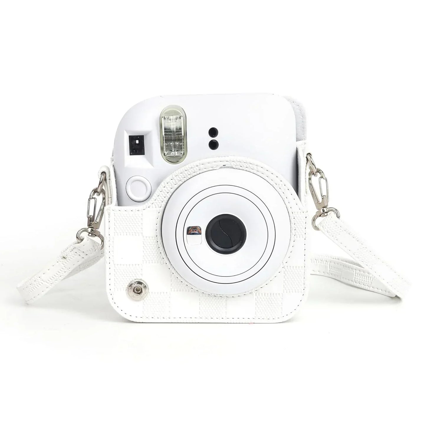 Checkmate Style – Chess Board PU Leather Camera Case for Instax Mini 12 with Adjustable Strap - Clay White - Jaiman Toys