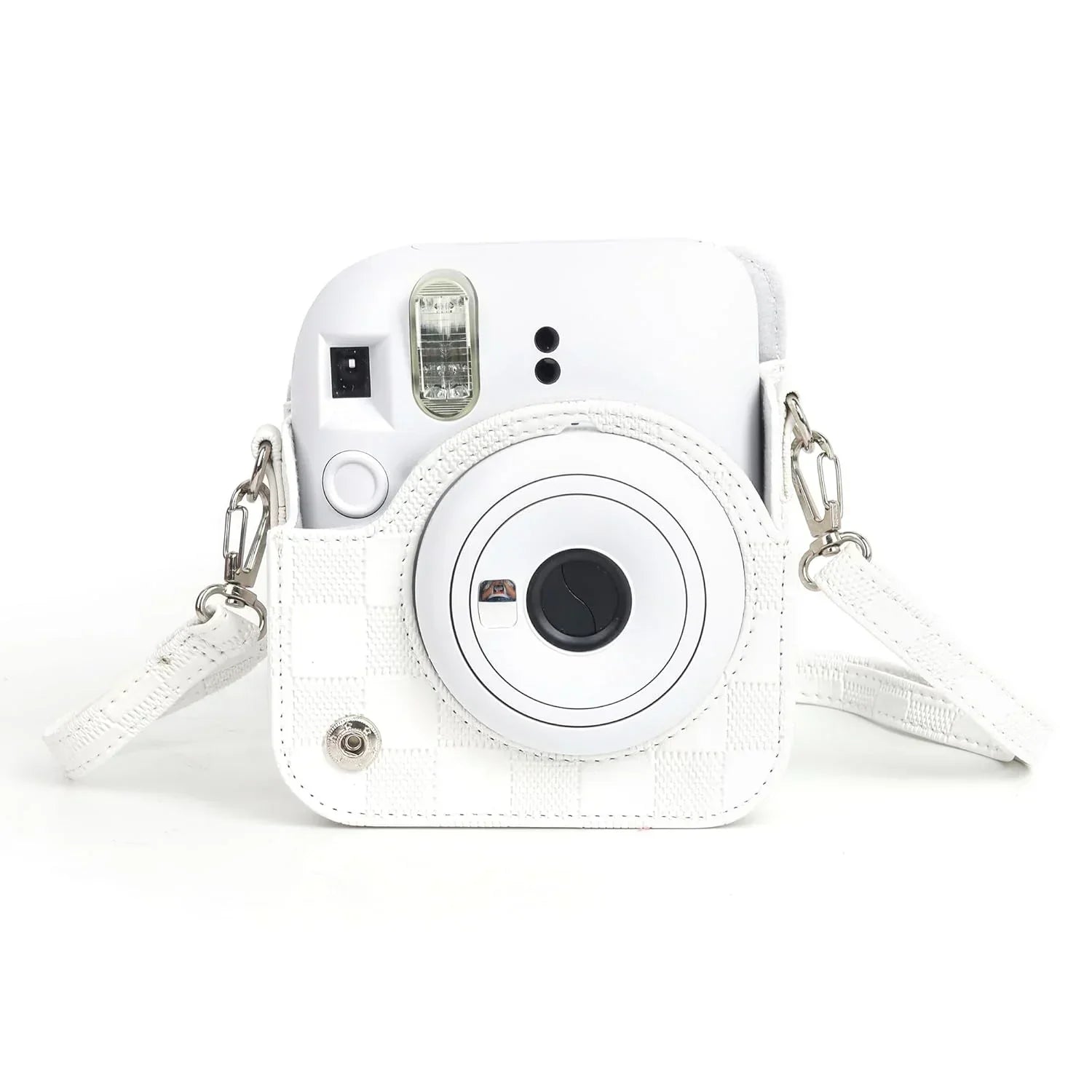 Checkmate Style – Chess Board PU Leather Camera Case for Instax Mini 12 with Adjustable Strap - Clay White - Jaiman Toys