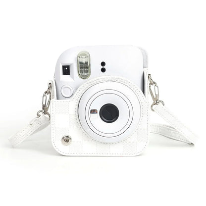 Checkmate Style – Chess Board PU Leather Camera Case for Instax Mini 12 with Adjustable Strap - Clay White - Jaiman Toys