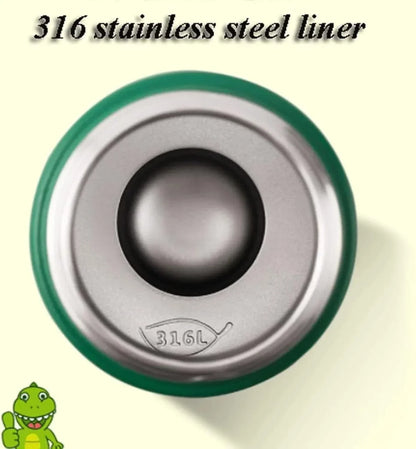 Kids Green Giraffe Thermos Flask Water Bottle with One-Touch Flip Lid and Straw, Stainless Steel Bottle 400 ML - Jaiman Toys