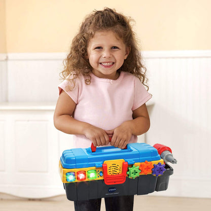 VTech Drill and Learn Toolbox | Interactive Pretend Play Tool Set with Electronic Drill, Lights, Sounds & Learning Activities for Toddlers
