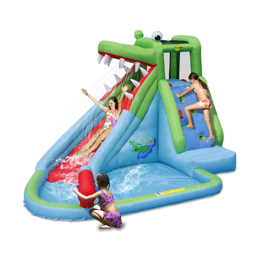 Happy Hop Crocodile Inflatable Water Slide Pool with Climbing Wall & Splash Area | Kids Wet & Dry Water Park | Ages 3+