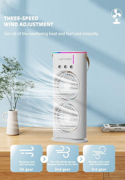 Lenyes LHF03 Tower Dual Fan – Portable USB Fan with LED Lighting, 3 Speeds, 2 Light Modes, High-Speed Oscillation (White) - Jaiman Toys