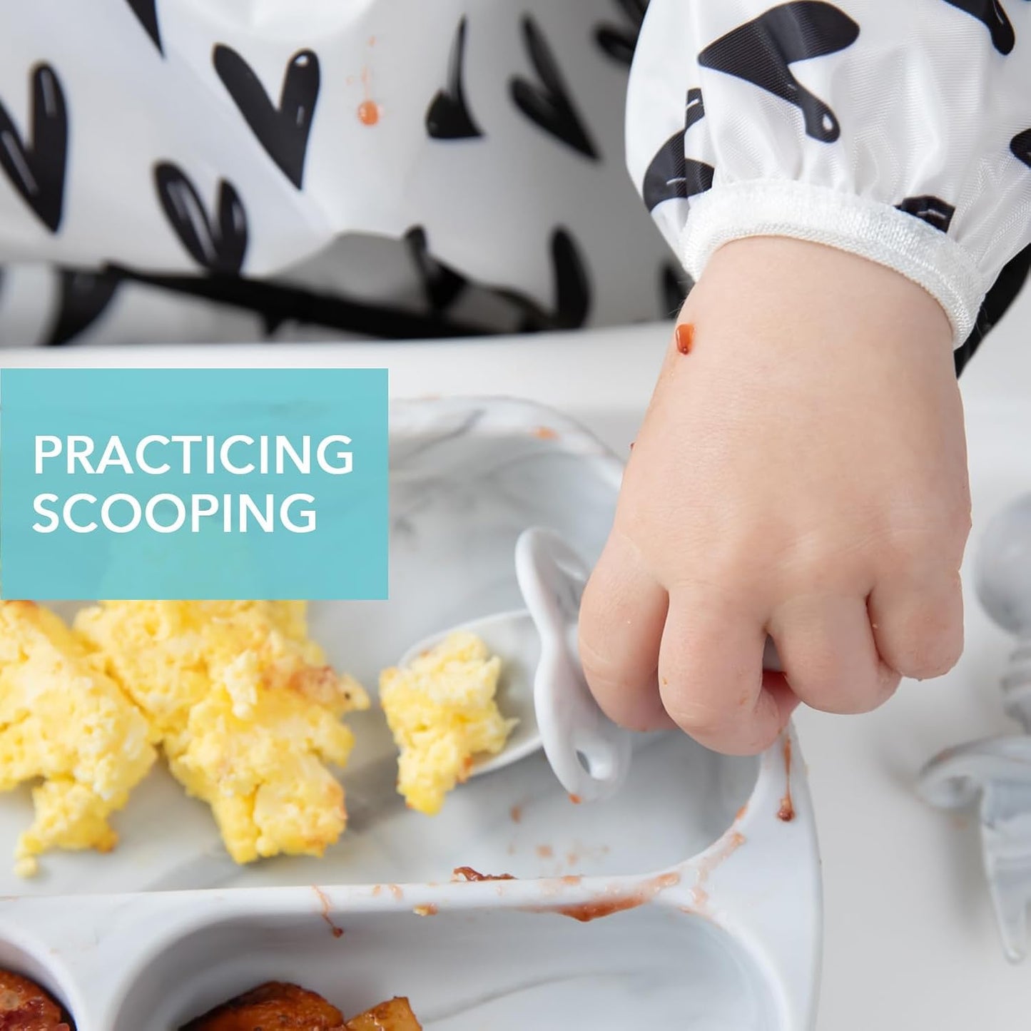 Bumkins Silicone Chewtensils Self-Feeding Baby Spoon & Fork Set – Marble | BPA-Free Food Grade Silicone Toddler Training Utensils | Baby-Led Weaning (BLW) Feeding Set for Infants 6+ Months