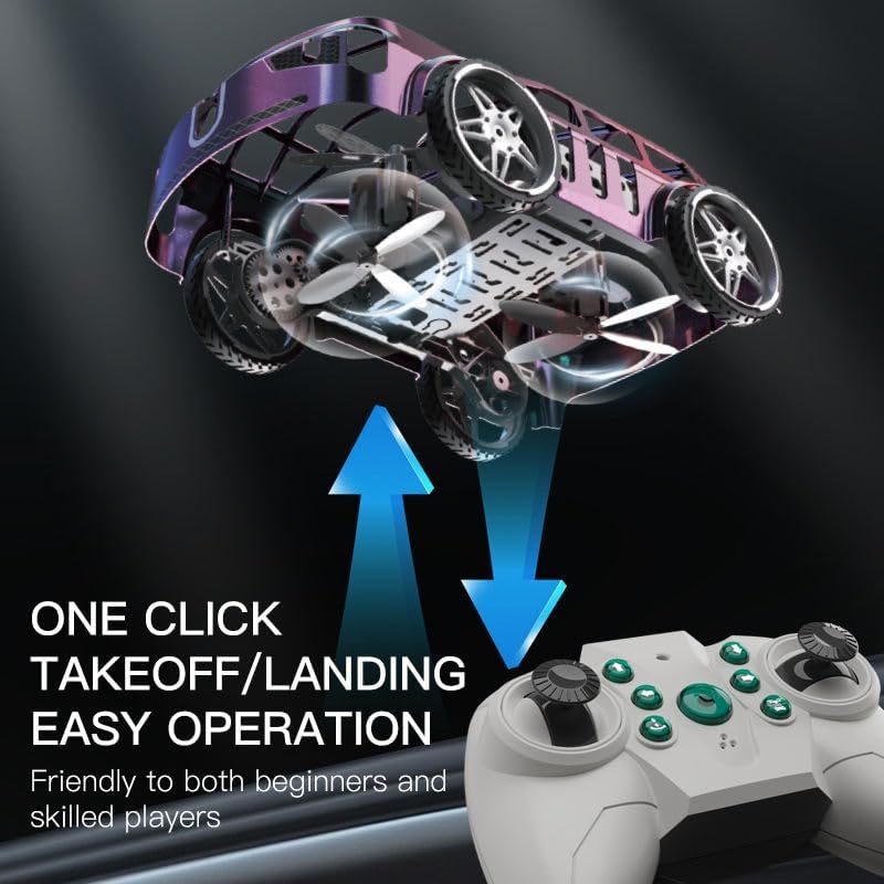 2-in-1 Air-Ground Dual-Mode Remote Control Flying Car, 2.4G RC Drone Car with Colorful LED Lights, 2 Batteries Electric Mini RC Racing Cars