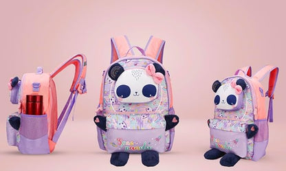 Panda School Backpack 16 Inch – Kids Cute Space Panda Cartoon School Bag with Side Pockets for Girls