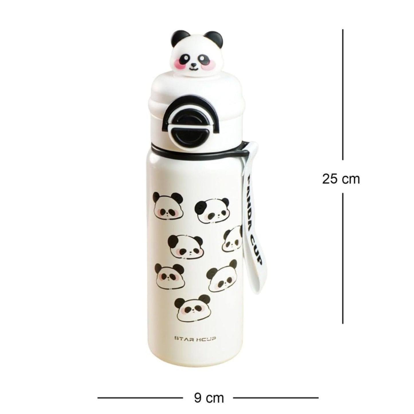 Panda Kids Water Bottle 500ML with Straw Lid – Leakproof Cartoon School Water Bottle for Children (White)