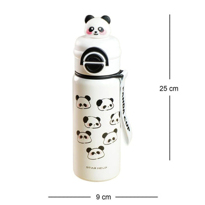 Panda Kids Water Bottle 500ML with Straw Lid – Leakproof Cartoon School Water Bottle for Children (White)
