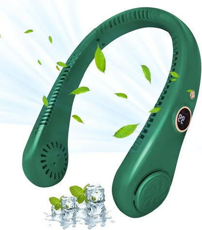 Portable Neck Fan, Personal Fan USB Rechargeable Neck Fan, 5 Speed Hanging Bladeless Fan with Monitor (Green) - Jaiman Toys