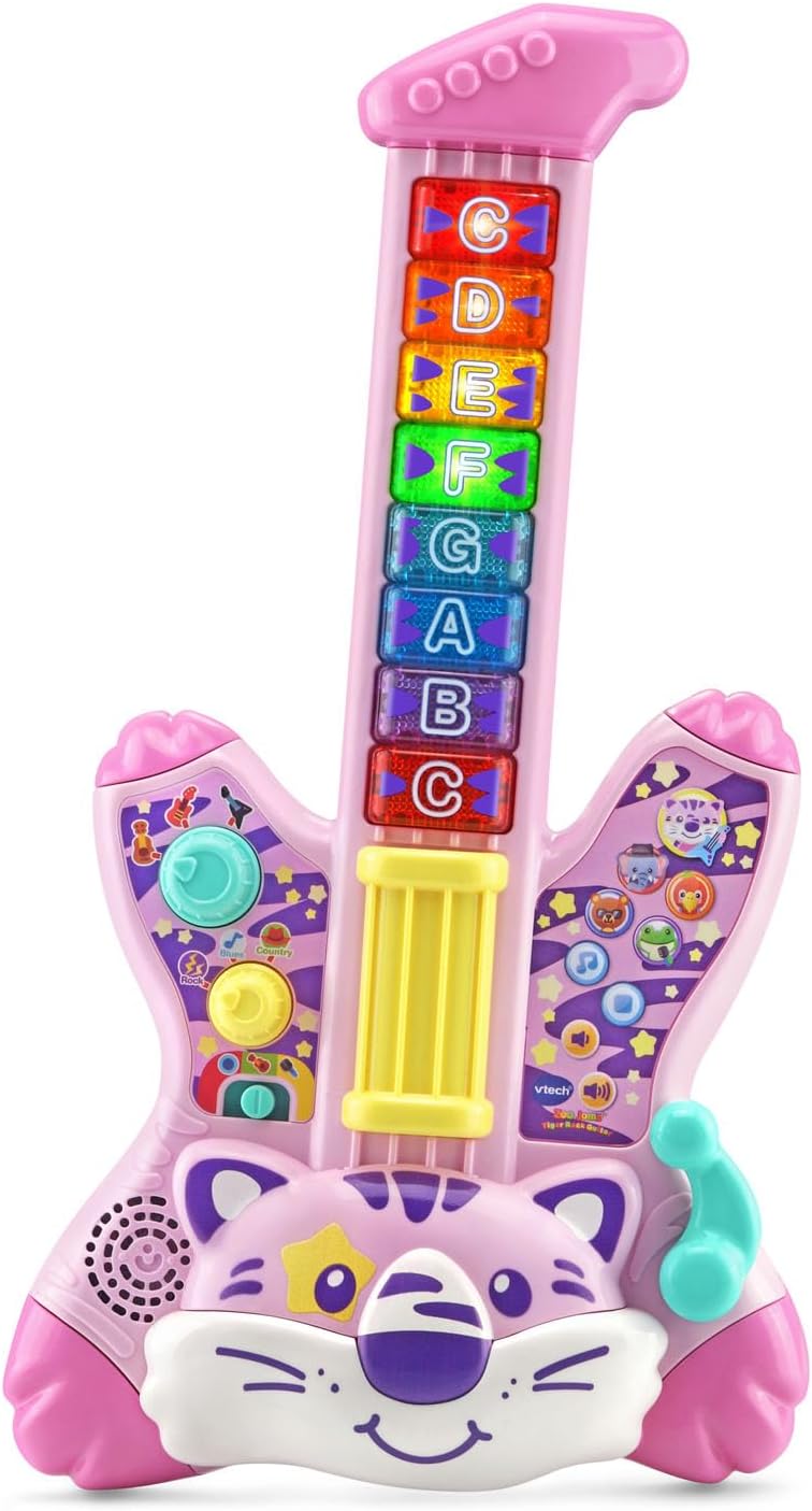 VTech Zoo Jamz Tiger Rock Guitar, Pink | Interactive Musical Learning Guitar with Lights, Songs, Animal Sounds & Educational Toy for Toddlers