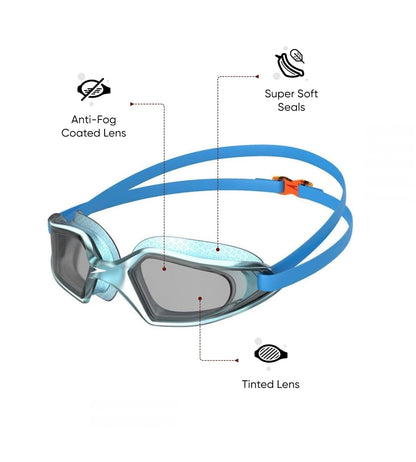 Speedo Kids Hydropulse Smoke Lens Swim Goggles – Blue Anti-Fog UV Protection Swimming Goggles for Boys & Girls (Age 6–14 Years)