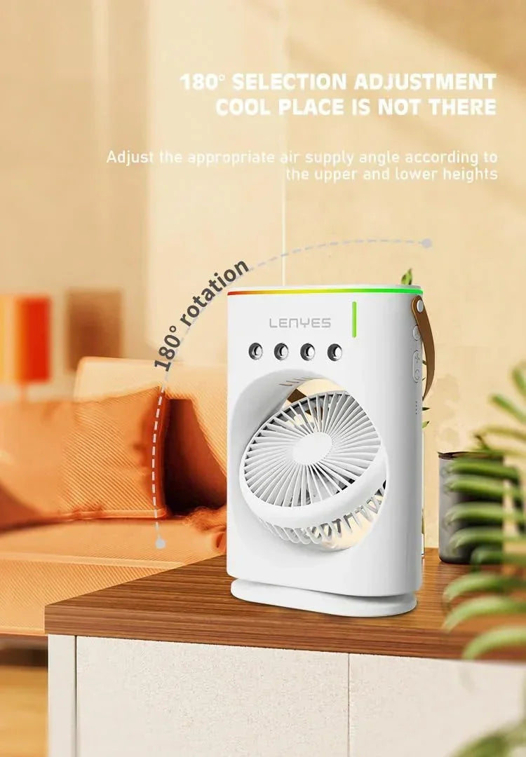Lenyes LHF05 60 mm Mini Fan | LED Lighting | Rechargeable Fan | 3 Fan Speeds | 2 Light Mode Settings | High Speed Oscillation Table Fan | White Protable Fan - Jaiman Toys