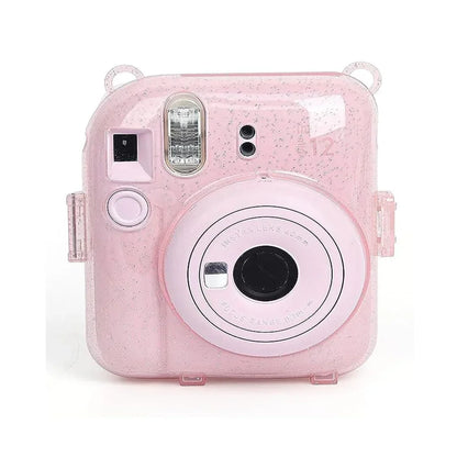 Fujifilm Instax Clear Storage Case for Instax Mini 12 Camera Case Transparent with Shoulder Strap and Camera Sticker with Photo Pocket for Store 10 Photos- Blossom Pink - Jaiman Toys