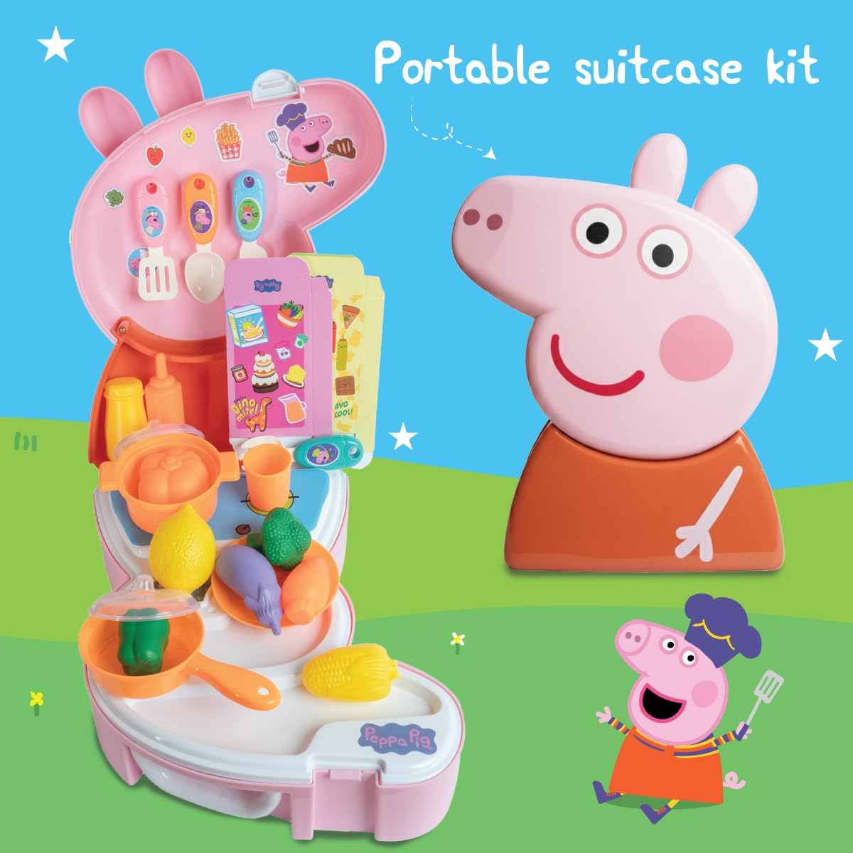 Peppa Pig Kitchen Set Pretend Play Toy | Portable Cooking Playset with Utensils, Vegetables & Cookware | Carry Case Role Play Toy for Kids Ages 3+