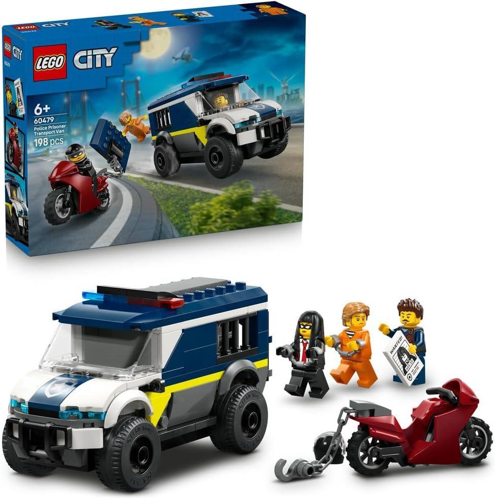LEGO City - 60479 City Police Prisoner Transport Van Toy - Model Truck Kit w/Motorbike, 3 Minifigures & Removable Cell Door - Birthday Gift Idea for 6+ Year Old Boys