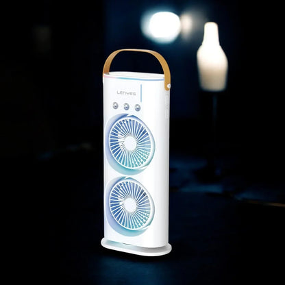 Lenyes LHF03 Tower Dual Fan – Portable USB Fan with LED Lighting, 3 Speeds, 2 Light Modes, High-Speed Oscillation (White) - Jaiman Toys