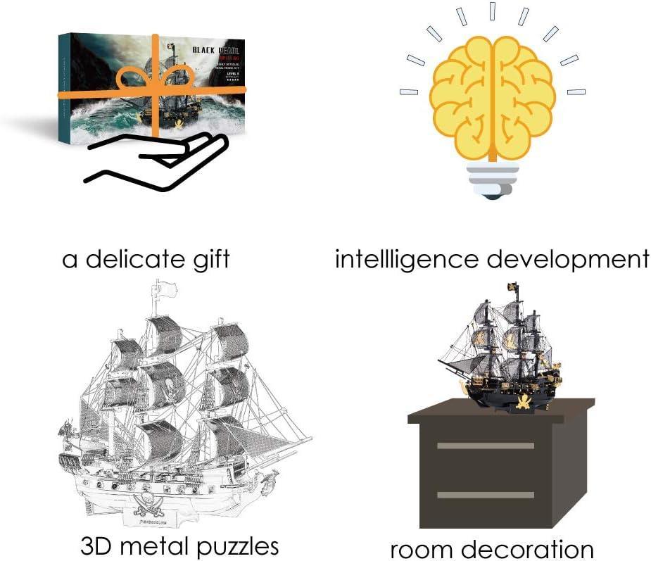 Piececool 3D Metal Puzzle The Black Pearl Pirate Ship (Large) – 307 Pieces – Level 5 Difficulty – Stainless Steel DIY Model Kit