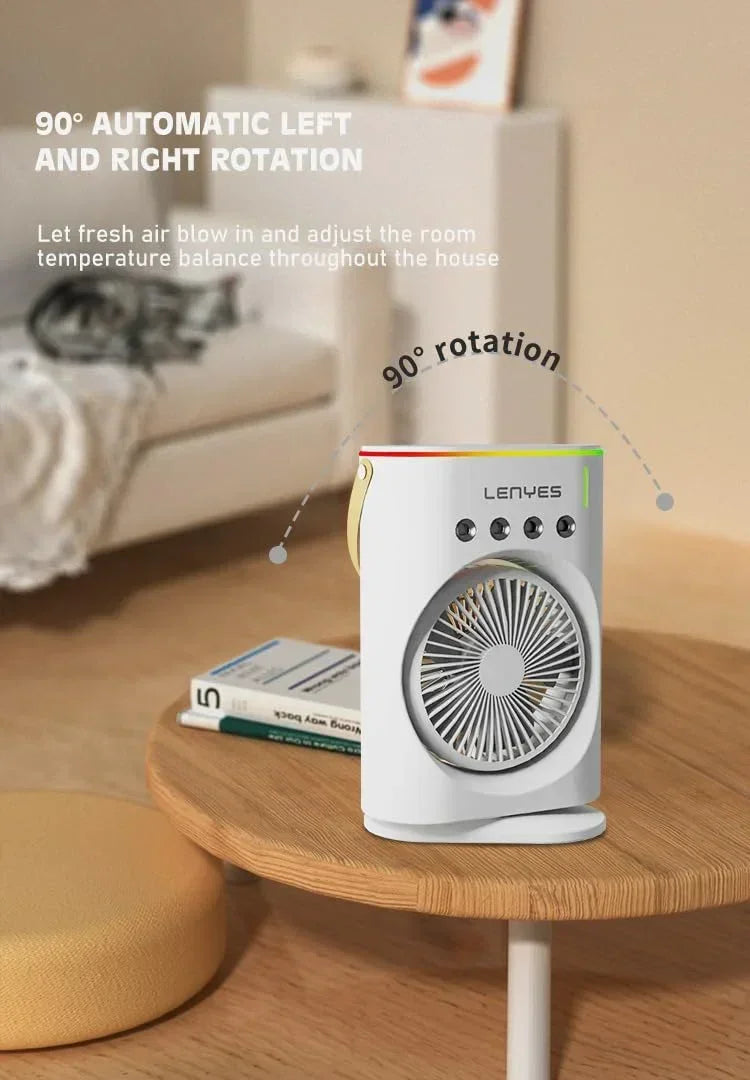 Lenyes LHF05 60 mm Mini Fan | LED Lighting | Rechargeable Fan | 3 Fan Speeds | 2 Light Mode Settings | High Speed Oscillation Table Fan | White Protable Fan - Jaiman Toys
