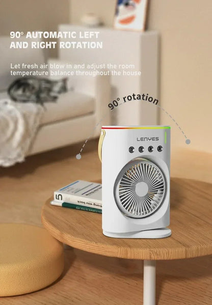 Lenyes LHF05 60 mm Mini Fan | LED Lighting | Rechargeable Fan | 3 Fan Speeds | 2 Light Mode Settings | High Speed Oscillation Table Fan | White Protable Fan - Jaiman Toys