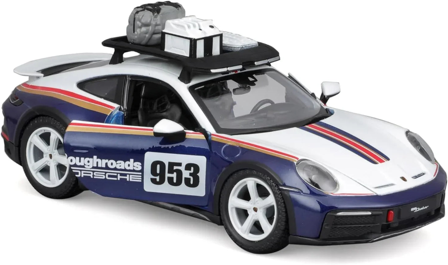 Bburago - 1/24 Scale Model Compatible with Porsche 911 992N # 953 Dakar Rally Racing Car Model 2023 (Blue) - Jaiman Toys