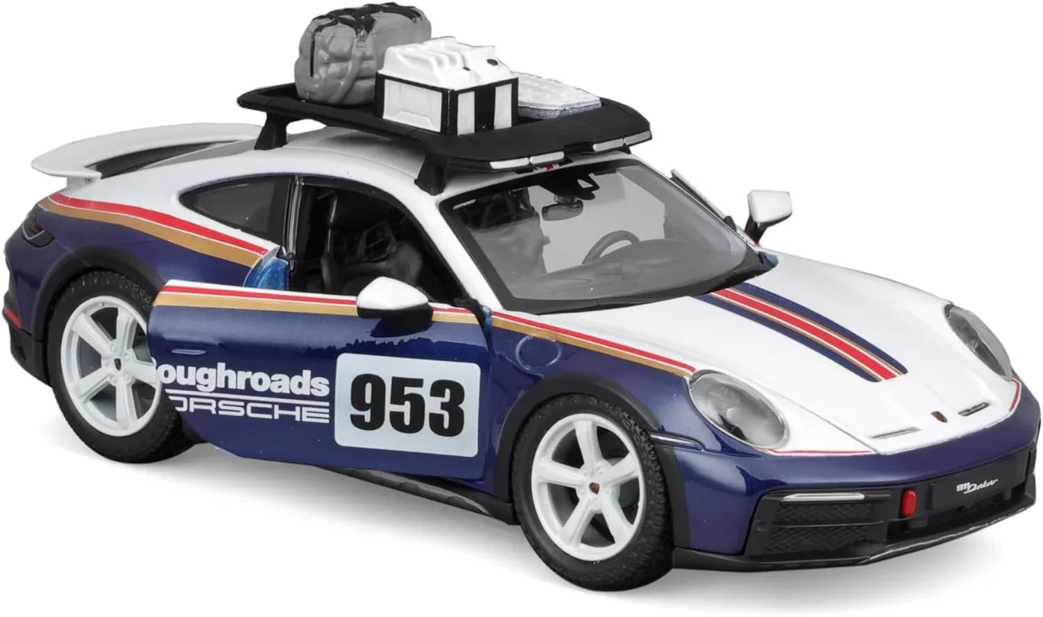 Bburago - 1/24 Scale Model Compatible with Porsche 911 992N # 953 Dakar Rally Racing Car Model 2023 (Blue) - Jaiman Toys