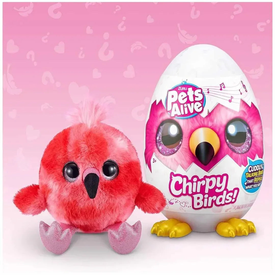 Pets Alive Chirpy Birds (Flamingo) by, Electronic Pet That Speaks, Giant Surprise Egg, Stickers, Comb, Fluffy Clay, Bird Animal Plush for Girls - Jaiman Toys
