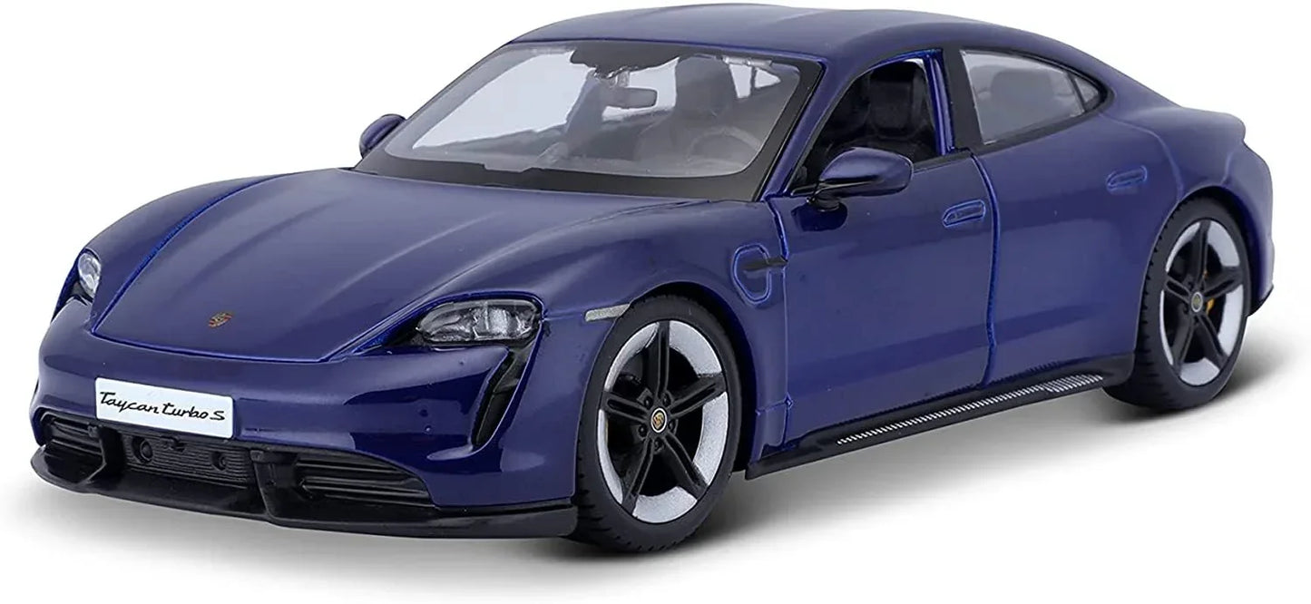 Bburago - 1/24 Scale Model Compatible with Porsche Taycan Turbo S 2019 Sports Car Miniature Collectible (Blue) - Jaiman Toys