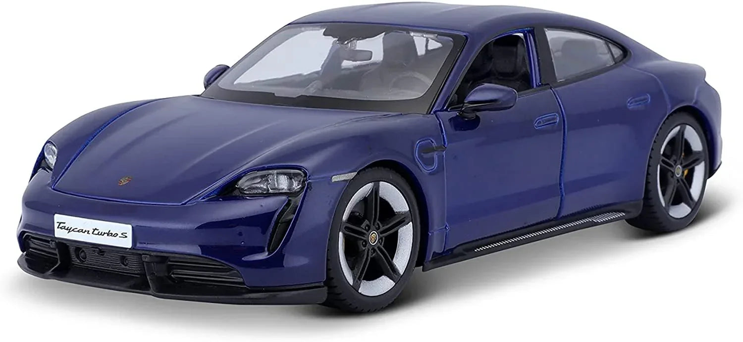 Bburago - 1/24 Scale Model Compatible with Porsche Taycan Turbo S 2019 Sports Car Miniature Collectible (Blue) - Jaiman Toys