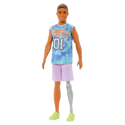 Barbie® Ken® Fashionistas™ Doll #212 with Prosthetic Leg, Wearing Los Angeles Jersey and Purple Shorts with Sneakers - Jaiman Toys