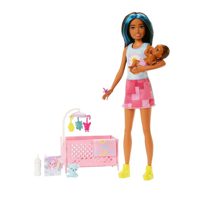 Barbie Doll and Accessories, Crib Playset with Latina Friend Doll, Baby Doll with Sleepy Eyes, Furniture and Themed Accessories, Babysitters Inc.™ - Jaiman Toys