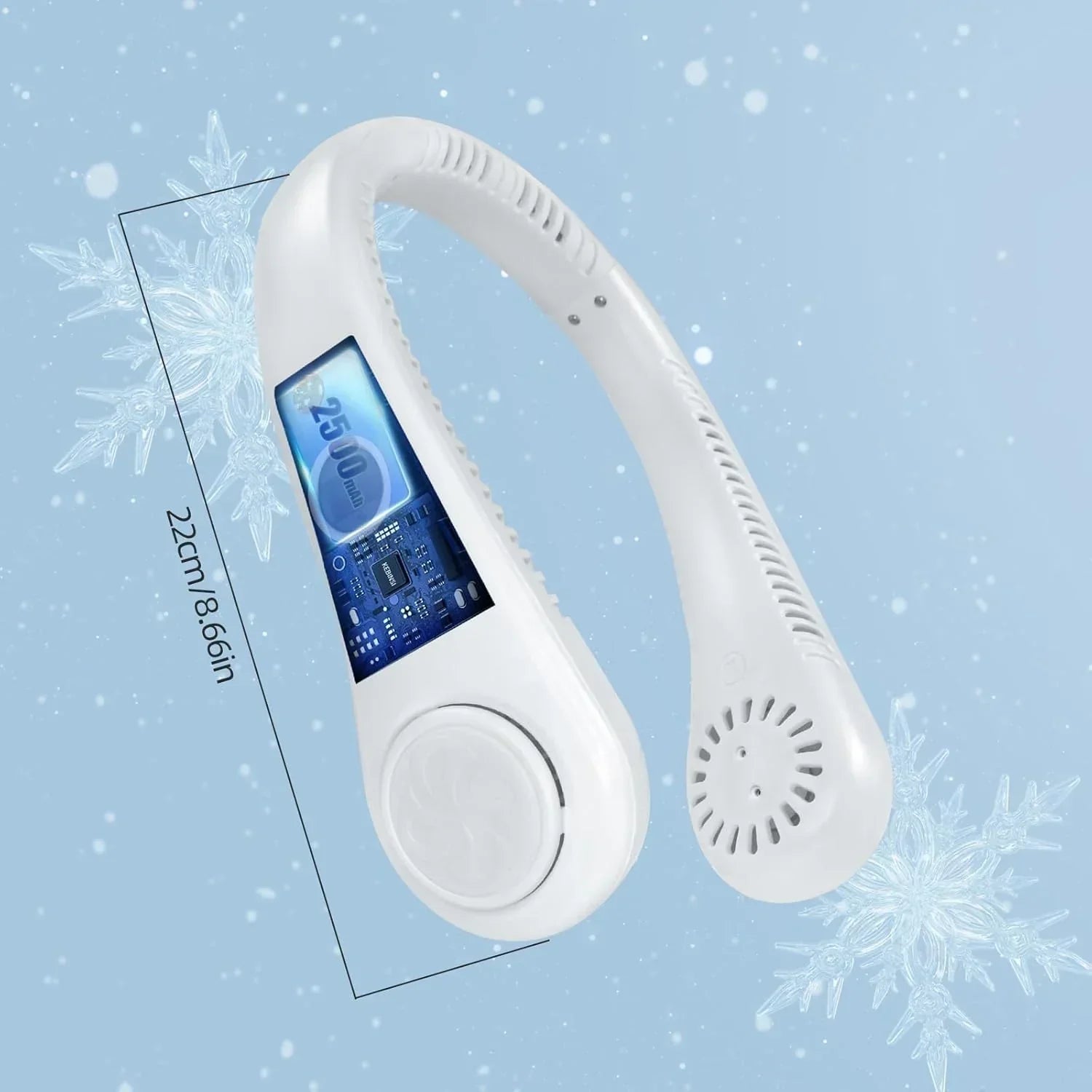 Portable Neck Fan, Personal Fan USB Rechargeable Neck Fan, 5 Speed Hanging Bladeless Fan with Monitor (White) - Jaiman Toys