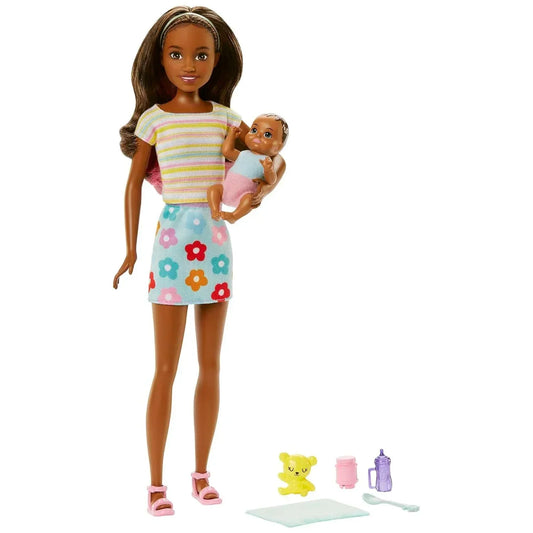 Barbie® Dolls and Accessories, Brunette Skipper™ Doll with Baby Figure and 5 Accessories, Babysitters Inc.™ Playset - Jaiman Toys
