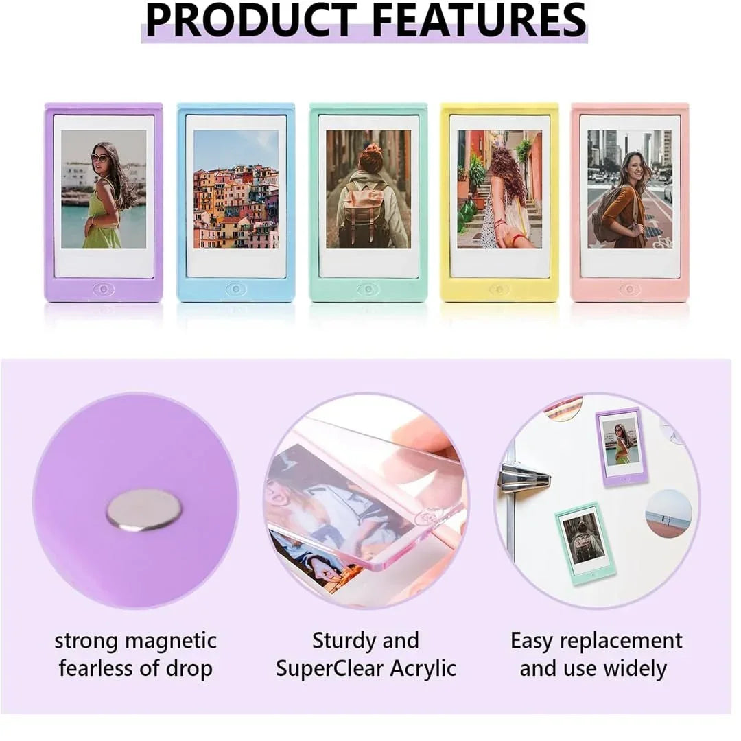 Fujifilm Instant Camera Accessories - Acrylic Photo Fram 8x8 With Instax Mini Display, Magnetic Back &amp; Stand, Frameless Photo Holder for Desk, Wall Mount or Kitchen Fits - Jaiman Toys
