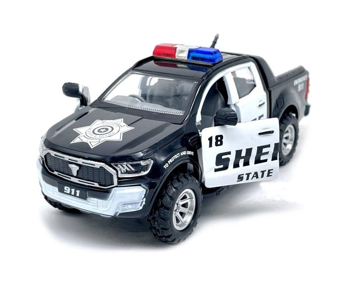 Centy Emergency Squad Sheriff Pull Back Police Pickup Truck Toy Car for Kids | Die-Cast Style Vehicle | Pull Back Action | Black & White | 3+ Years