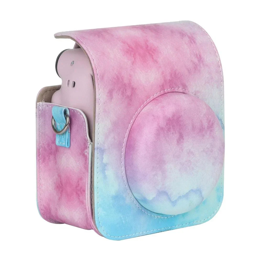 Blue Pink Painting Charm – Rainproof PU Leather Case for Instax Mini 12 with Adjustable Strap - Jaiman Toys