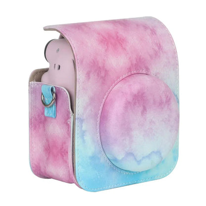 Blue Pink Painting Charm – Rainproof PU Leather Case for Instax Mini 12 with Adjustable Strap - Jaiman Toys