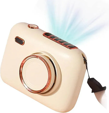 Mini Haletr Fan - Portable Hands-Free Personal Fan USB Rechargeable Camera Shape Fan (Cream) - Jaiman Toys