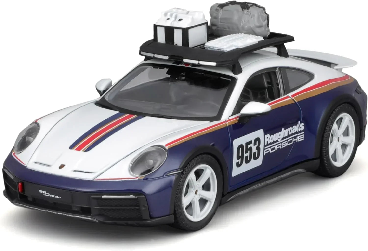 Bburago - 1/24 Scale Model Compatible with Porsche 911 992N # 953 Dakar Rally Racing Car Model 2023 (Blue) - Jaiman Toys