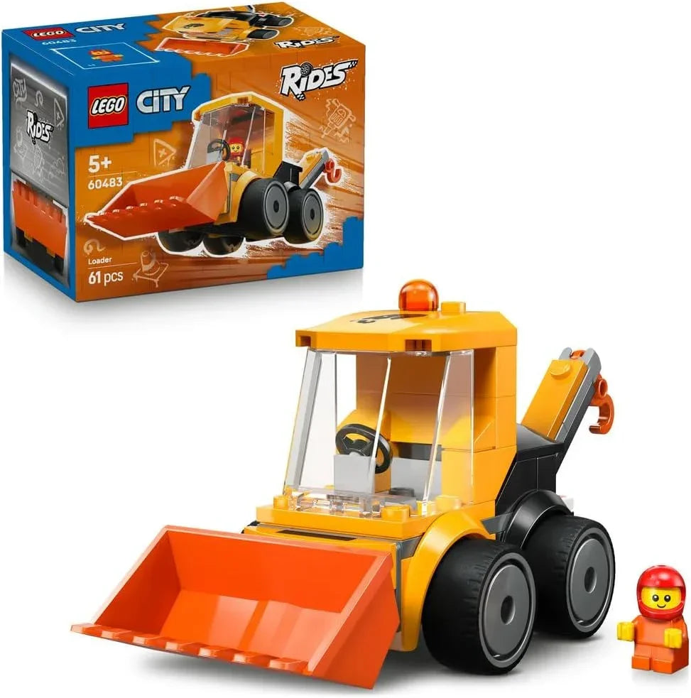 LEGO City 60483 Rides – Construction Loader Toy - Excavator Building Set w/a Worker Junior Minifigure - Party Bag Fillers - Small Collectible Gift for 5+ Year Old Boys
