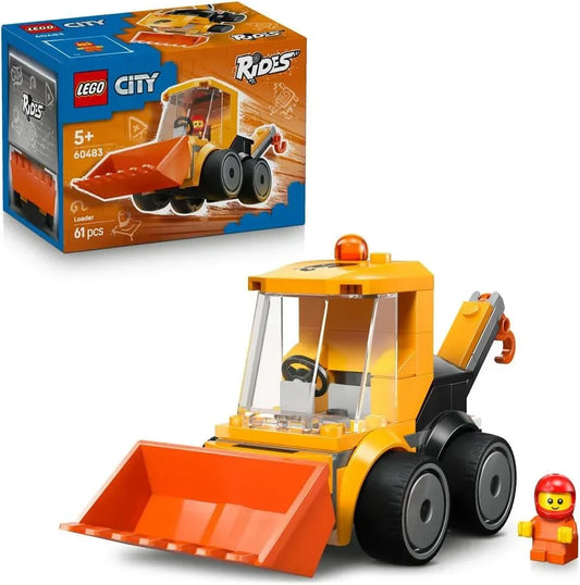 LEGO City 60483 Rides – Construction Loader Toy - Excavator Building Set w/a Worker Junior Minifigure - Party Bag Fillers - Small Collectible Gift for 5+ Year Old Boys