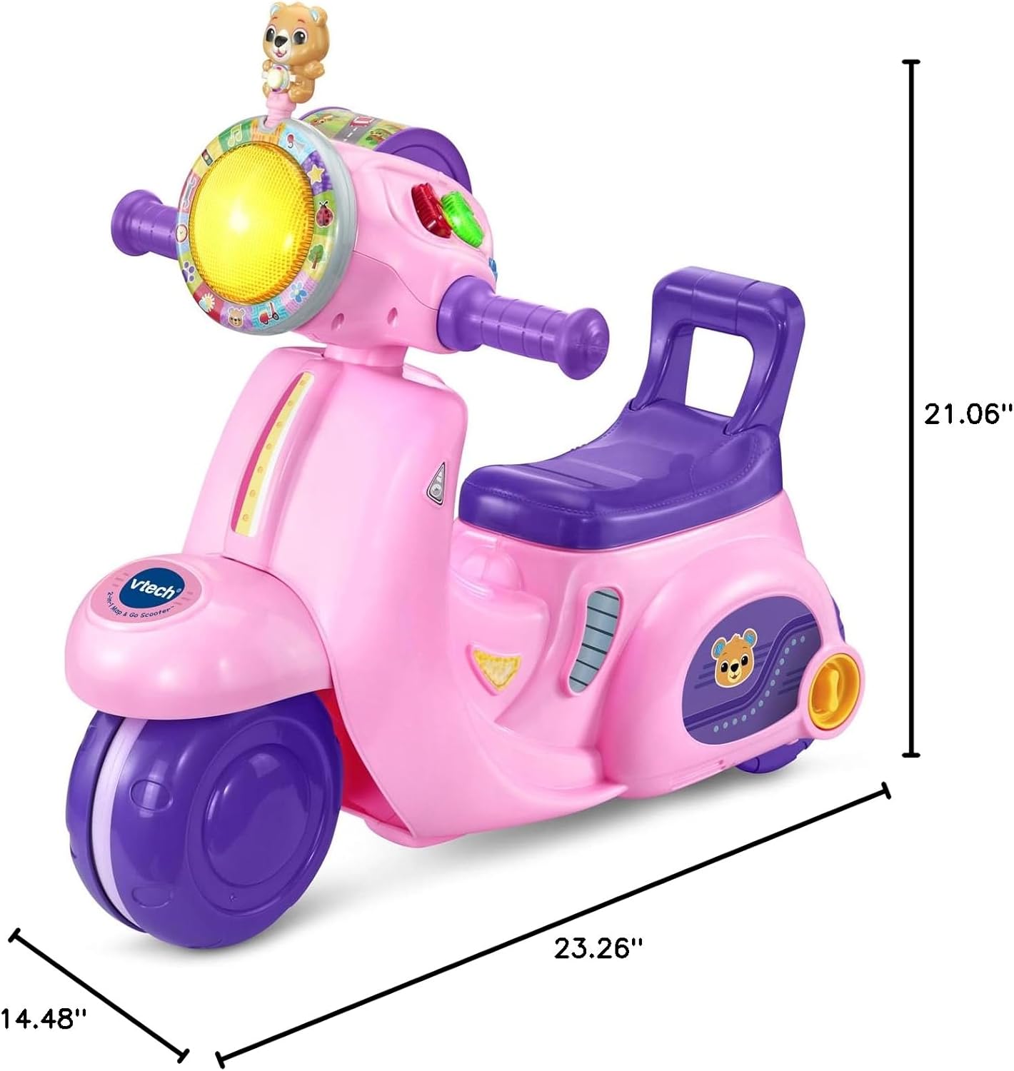 VTech 2-in-1 Map and Go Scooter for Toddlers | Interactive Ride-On & Push Scooter with Lights, Music, Learning Activities & Pretend Navigation | Pink