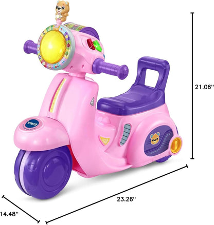 VTech 2-in-1 Map and Go Scooter for Toddlers | Interactive Ride-On & Push Scooter with Lights, Music, Learning Activities & Pretend Navigation | Pink