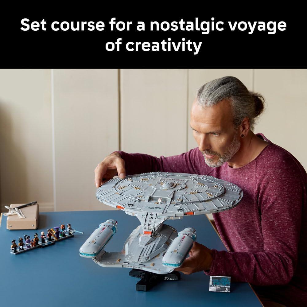 LEGO 10356 Icons U.S.S. Enterprise NCC-1701-D Starship Model – Collectible Display Set with Minifigures | Advanced Building Set for Adults