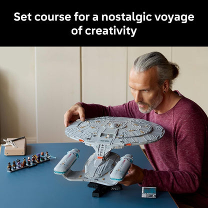 LEGO 10356 Icons U.S.S. Enterprise NCC-1701-D Starship Model – Collectible Display Set with Minifigures | Advanced Building Set for Adults