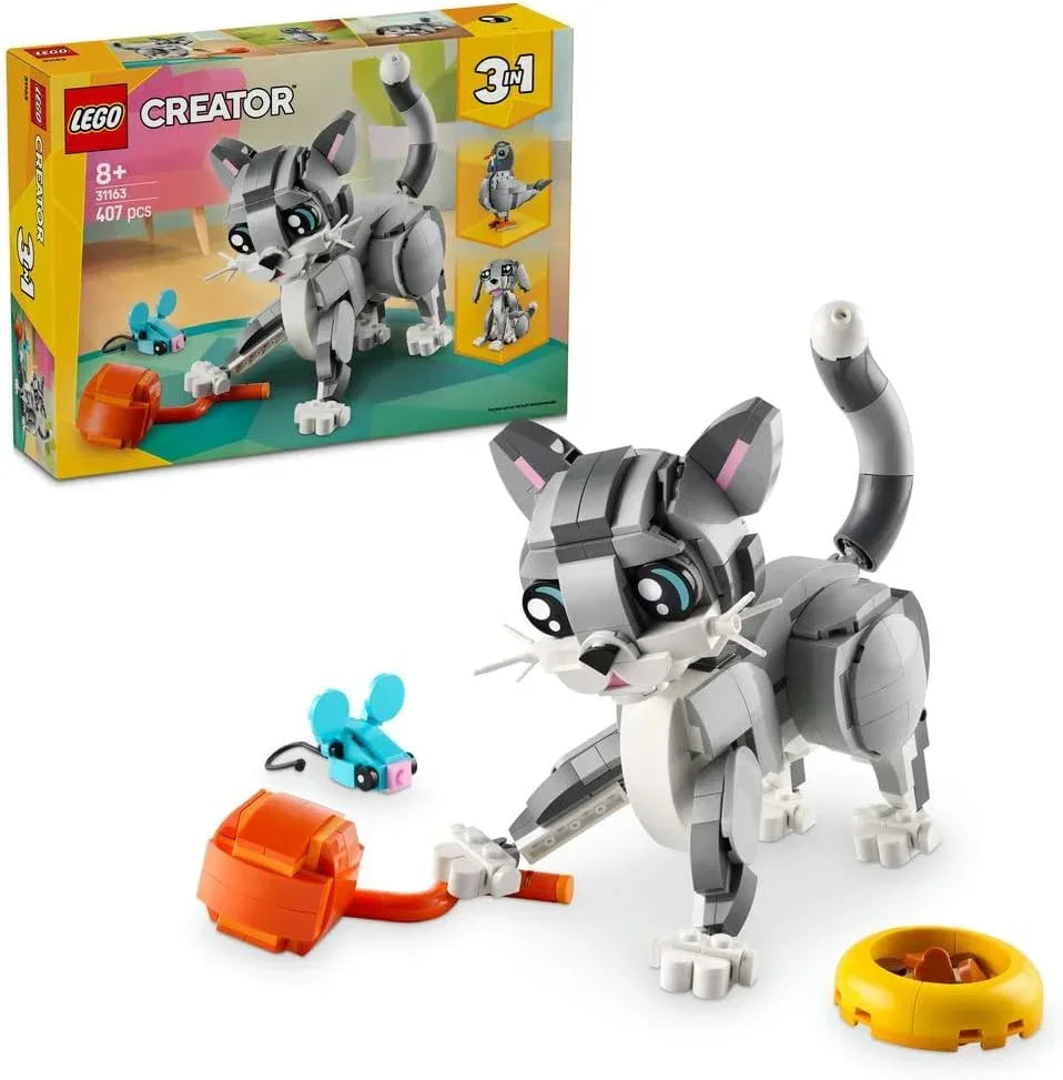 LEGO Creator 3in1 Playful Cat Toy - Transforms into a Pigeon or Pet Dog Figure - Animals Building Set for Kids, 8+ Year Old Girls & Boys - Creative Birthday Gift Idea - 31163 - Jaiman Toys