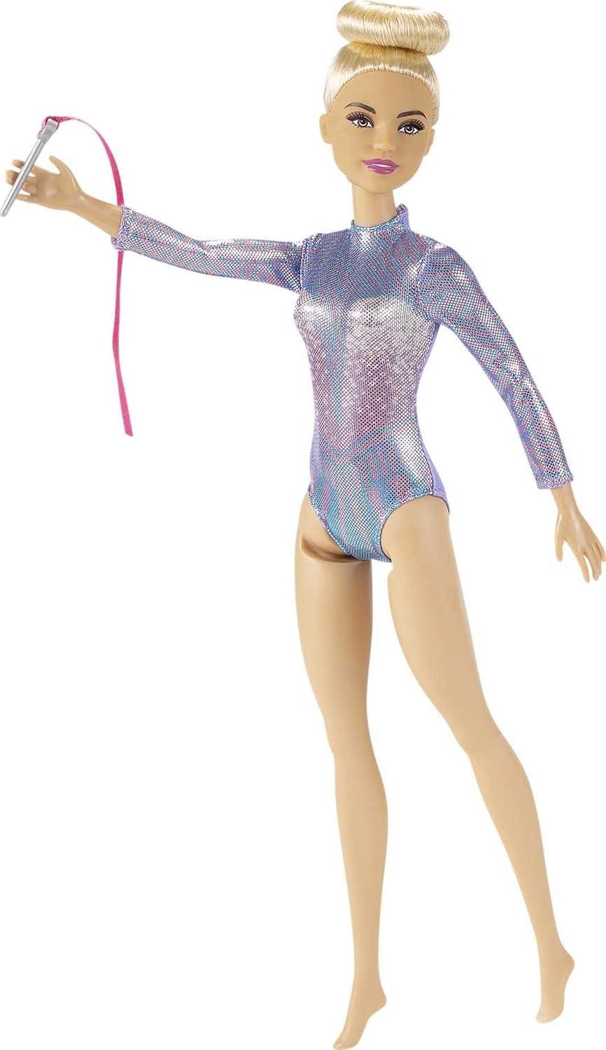 Barbie Rhythmic Gymnast Blonde Doll (12-in/30.40-cm) with Colorful Metallic Leotard, 2 Clubs & Ribbon Accessory, Great Gift for Ages 3 Years Old & Up - Jaiman Toys
